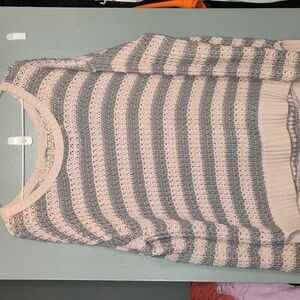 Free People Pink Grey Striped Waffle Knit Sweater Size Medium